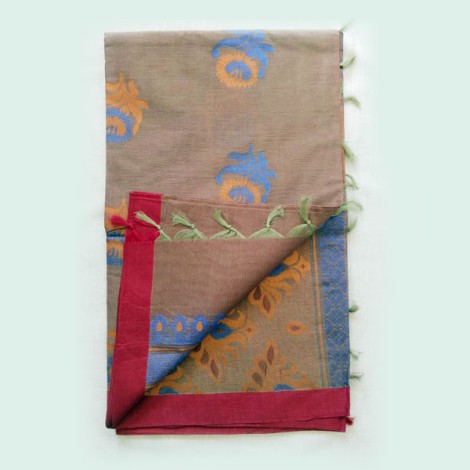 Three colour jari cotton saree